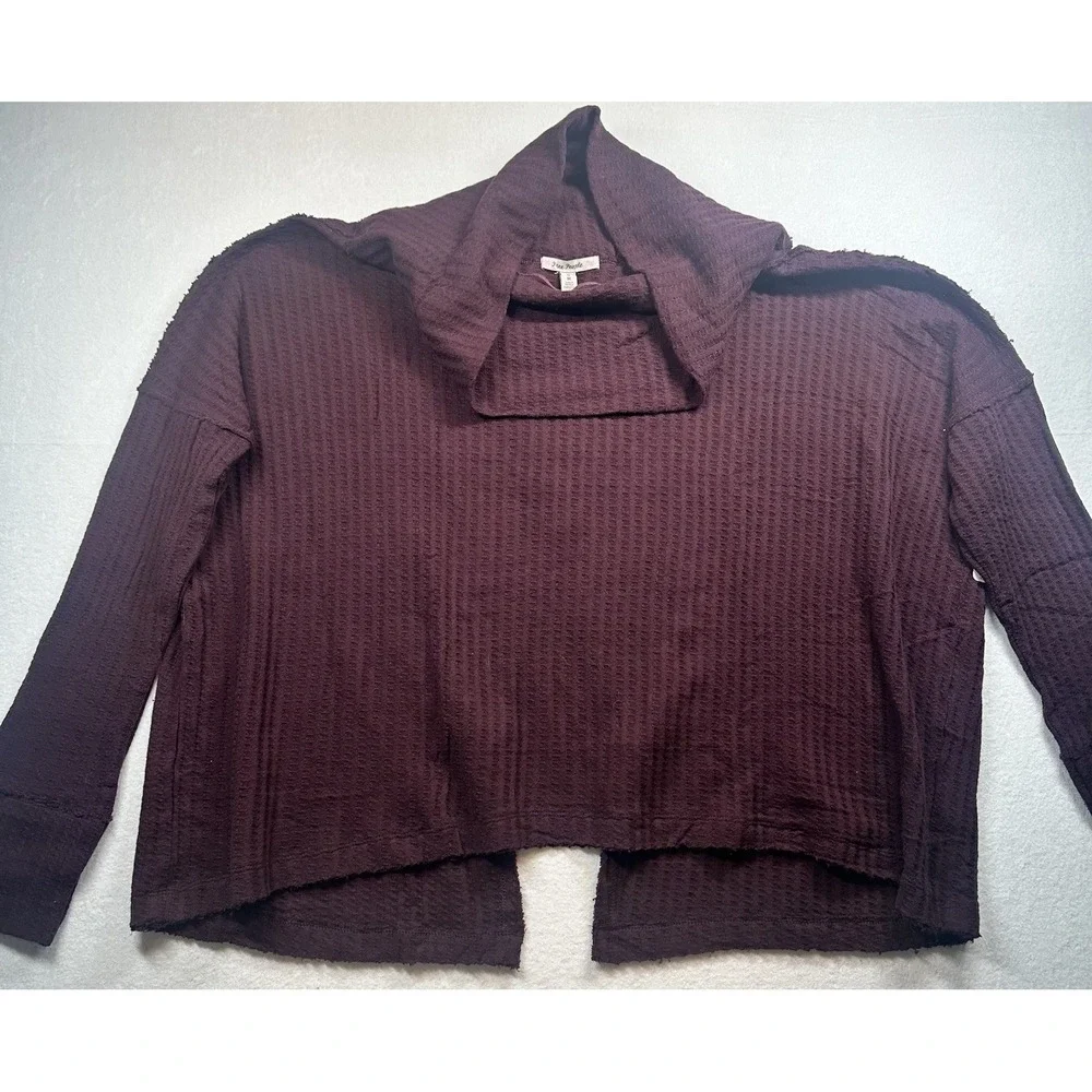 NWT Free People Juicy‎ Thermal Cowl Neck Top Burgundy Long Sleeve Boho Women's M